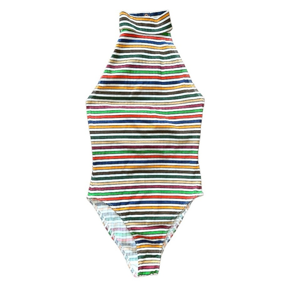 NWT Out From Under Colorful Stripes Open Back bodysuit Size XS - TP